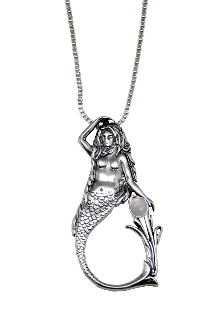 Sterling Silver Mysterious Mermaid Pendant With Rainbow Moonstone